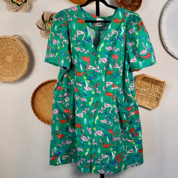 Tanya Taylor Augustine Front Button Mini Dress Flamingo Green Womens Size 20 - Picture 3 of 9